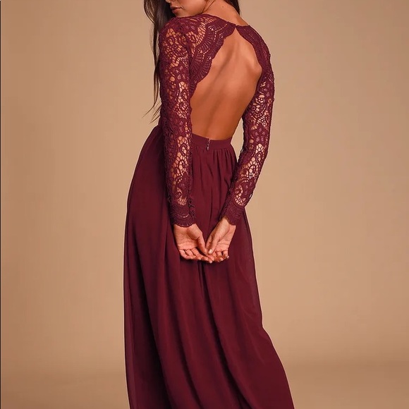 Lulus Awaken My Love Burgundy Long Sleeve Lace Maxi Dress - Picture 2 of 5